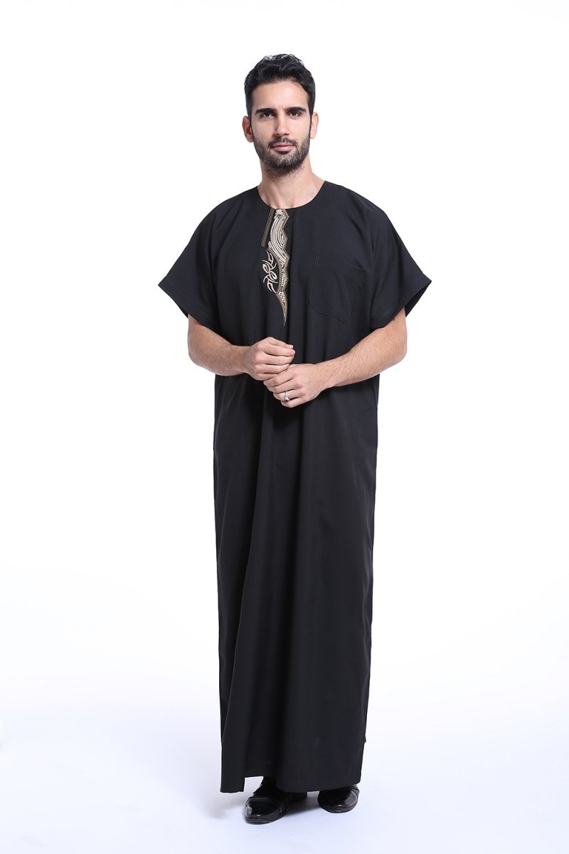 Islamitische kleding voor mannen, arabische borduurwerk abaya, grote maten dubai, heren kaftan met korte mouwen, jubba-kleding