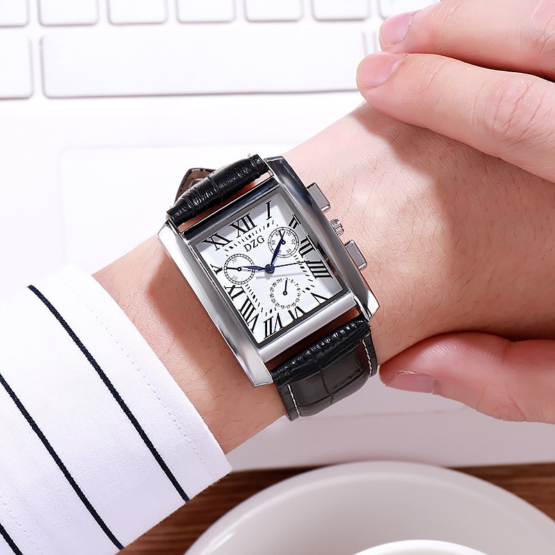 Reloj cuadrado DZG para hombre, reloj de pulsera de cuero de cuarzo resistente al agua, reloj para hombre, reloj Masculino, hodinky erkek kol saati