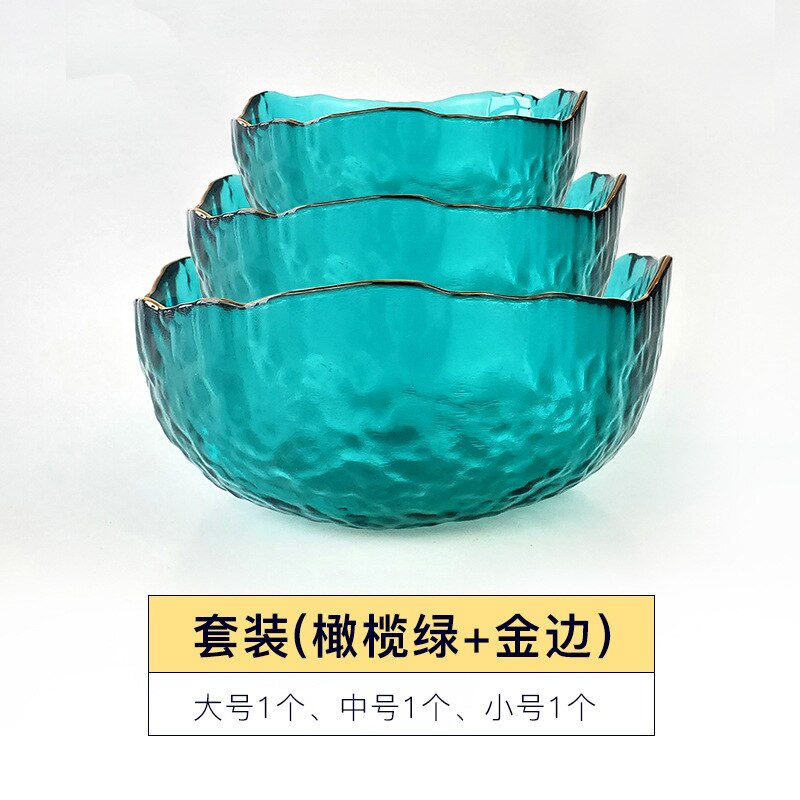 Bol à salade de style japonais Phnom Penh, ensemble d'assiettes à fruits transparents en verre, bol à dessert: Green suit