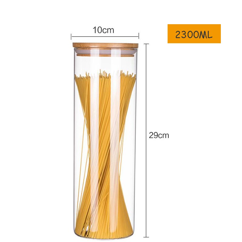 Lufttæt glas opbevaringsglas med bambus låg opbevaring pasta blomst te krydderier snack forseglet glasbeholder krukker til køkken: 2300ml