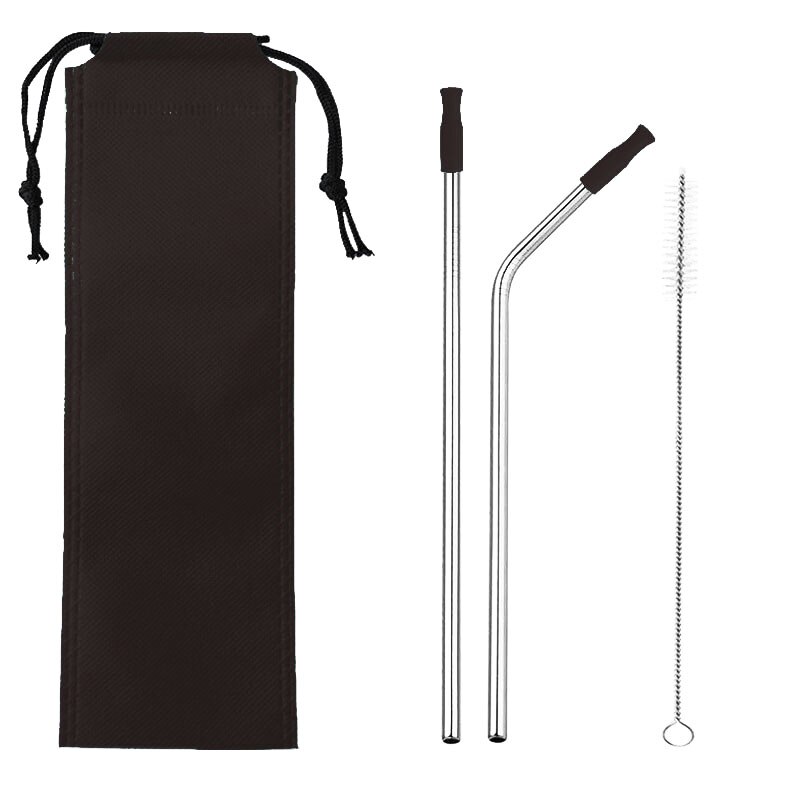 304 Stainless Steel Metal Straws Drink Cocktail Color Silicone Head Straw Travel Portable Set: Set 6