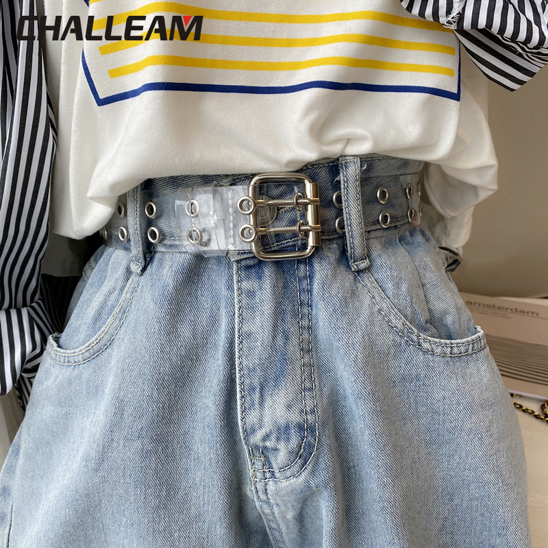 Zwei Reihe PVC Klar Gürtel Für Frauen Stift Schnalle Weiblichen Weiß Taille Hosen transparent Gürtel Damen Jeans Tülle Gürtel 154