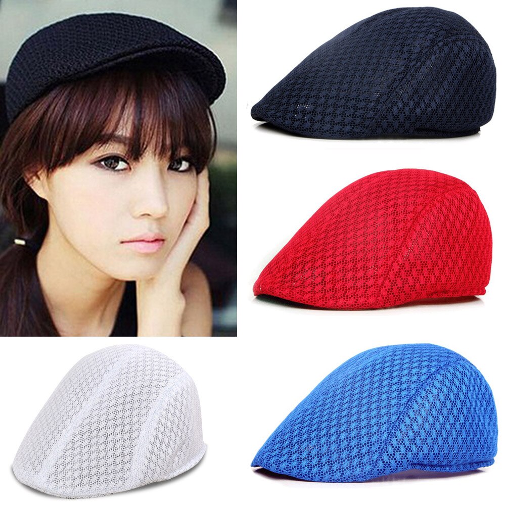 2019 brytyjski styl klasyczny mężczyzna kobiet Mesh berety czapki lato dorywczo jednolity kolor czapki z daszkiem berety kapelusze oddychająca czapka Casquette