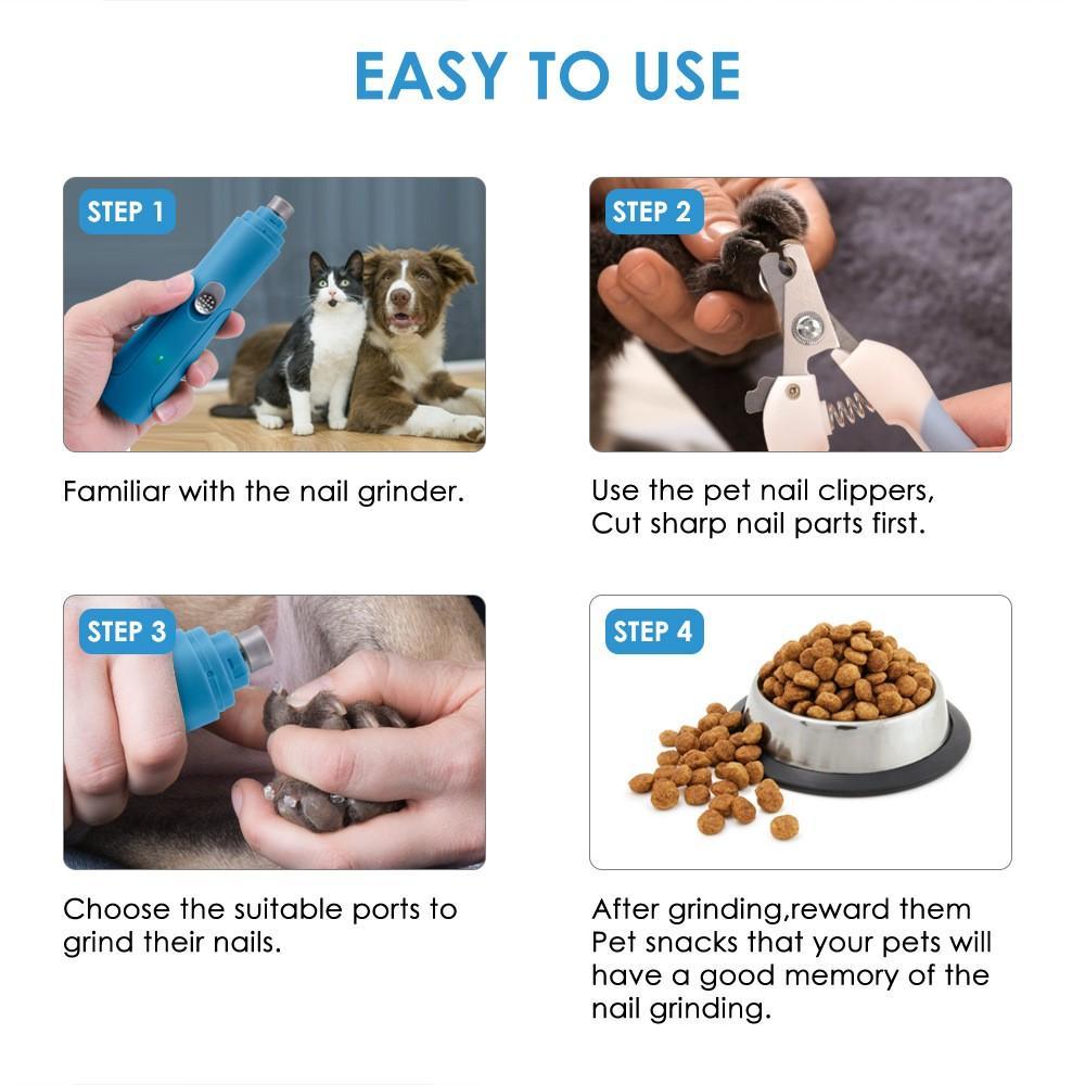 Juego de molinillo de uñas eléctrico para mascotas, pulidor de uñas para perros, cortauñas silencioso para mascotas, herramientas de aseo, recargable por USB