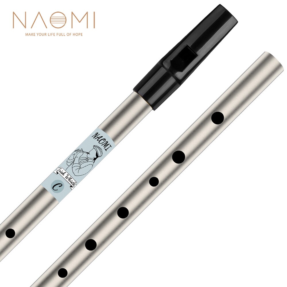 Naomi 6- gats tin whistle, traditionele ierse penny whistle, muziekinstrument van messing voor beginners, toonsoort c: Zilver