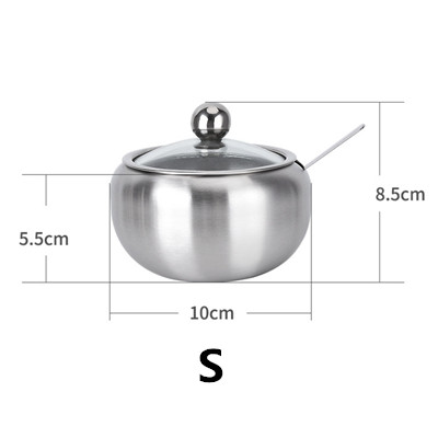 MOM'S HAND Kitchen Seasoning Box Stainless Steel Large Sugar Bowl With Glass Clear Lid and Spoon: S