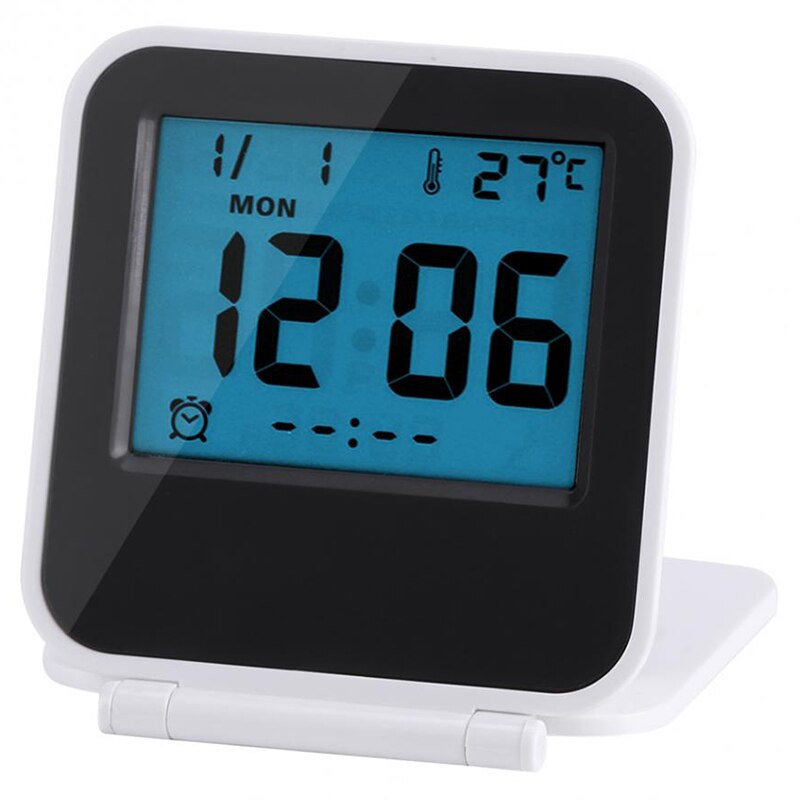 Alarm Clock Portable Foldable Tabletop Travel Digital Alarm Clock With Temperature Calendar Date Week Kitchen Alarm Clock: White
