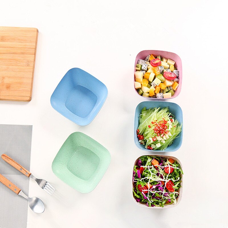 Cuenco de paja de trigo para ensalada Plato cuadrado grueso para fruta, plato para mojar, dulces, aperitivos, Bol para arroz o sopa, cocina, recipiente para salsa, 1 Uds.