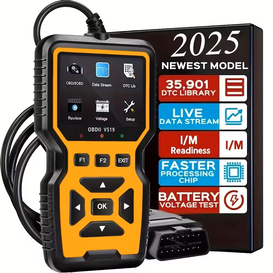 V519 OBD2-Scanner – tragbarer Fahrzeuginspektions- und Fehlerdiagnosetester mit Live-Daten, Batterietest und mehr – USB-betrieben: Gelb