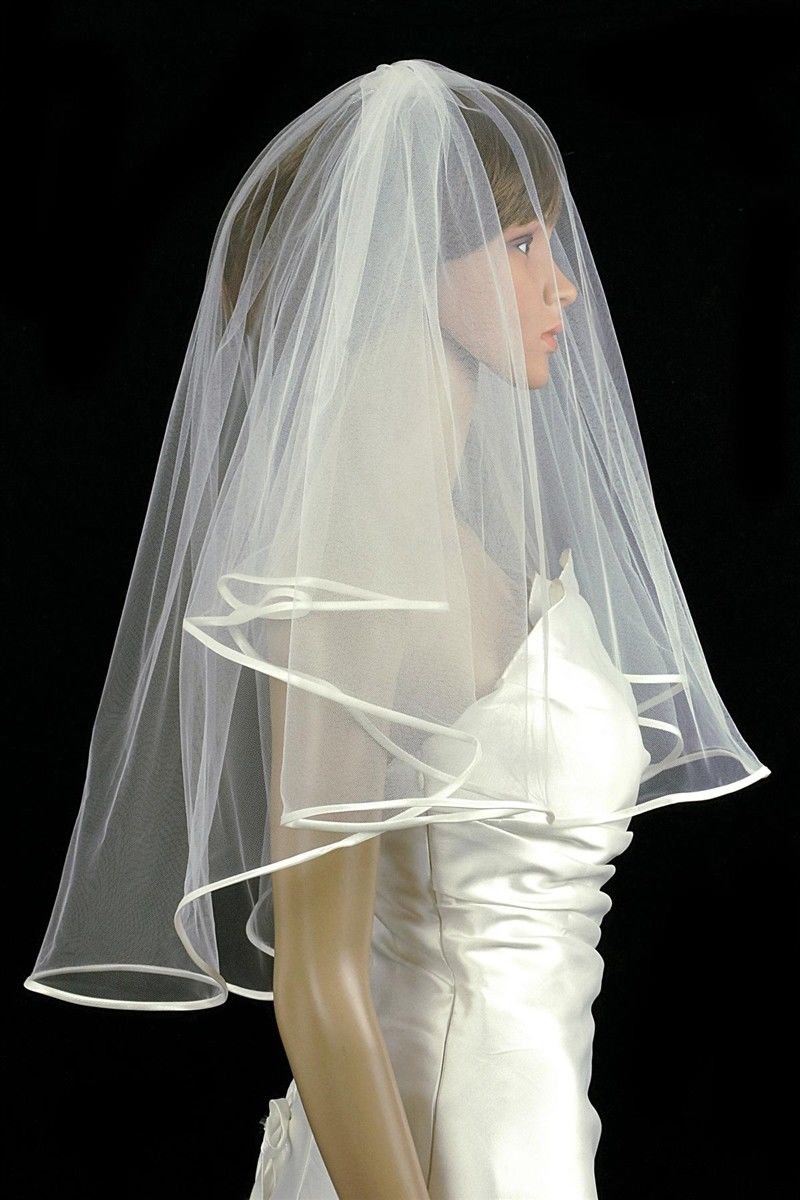 2 Layer Wedding Veil Elbow Length Bridal Veil Ribbon Edge Veil