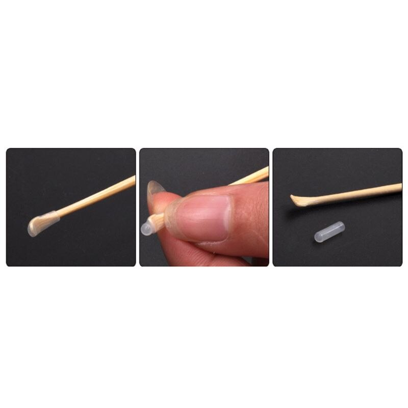 Cuillère pour nettoyeur d'oreille en bois de bambou, avec manche en caoutchouc vert antidérapant, retrait du cérumen, avec couvercle en Silicone souple, soins de santé