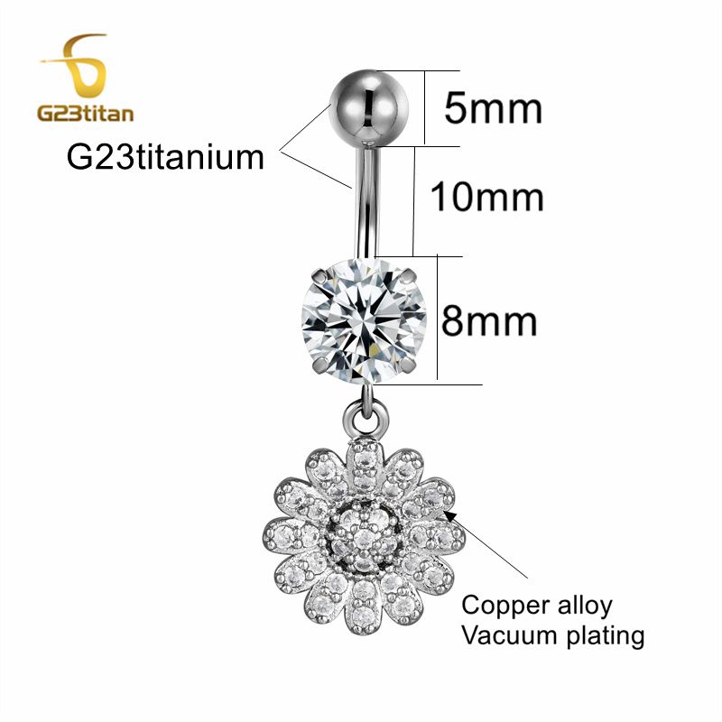 Anillo de botón de titanio hipoalergénico Chapado en plata para mujer, pendiente de ombligo, joyería para Piercing, 16G, 10mm, F136 piercing ombligo blanco pendientes de ombligo: Bañado en rodio de imitación