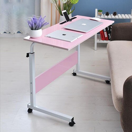 Adjustable Computer Desk with Wheels Portable Laptop Desk Rotate Notebook Bed SofaTable Can be Lifted Standing Desk: Pink
