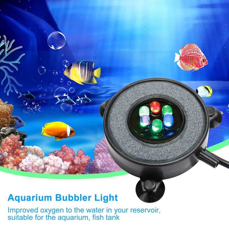 Led Aquarium Air Bubble Light Fish Tank Air Curtain Bubble Stone Disk with 6 Color Changing Leds
