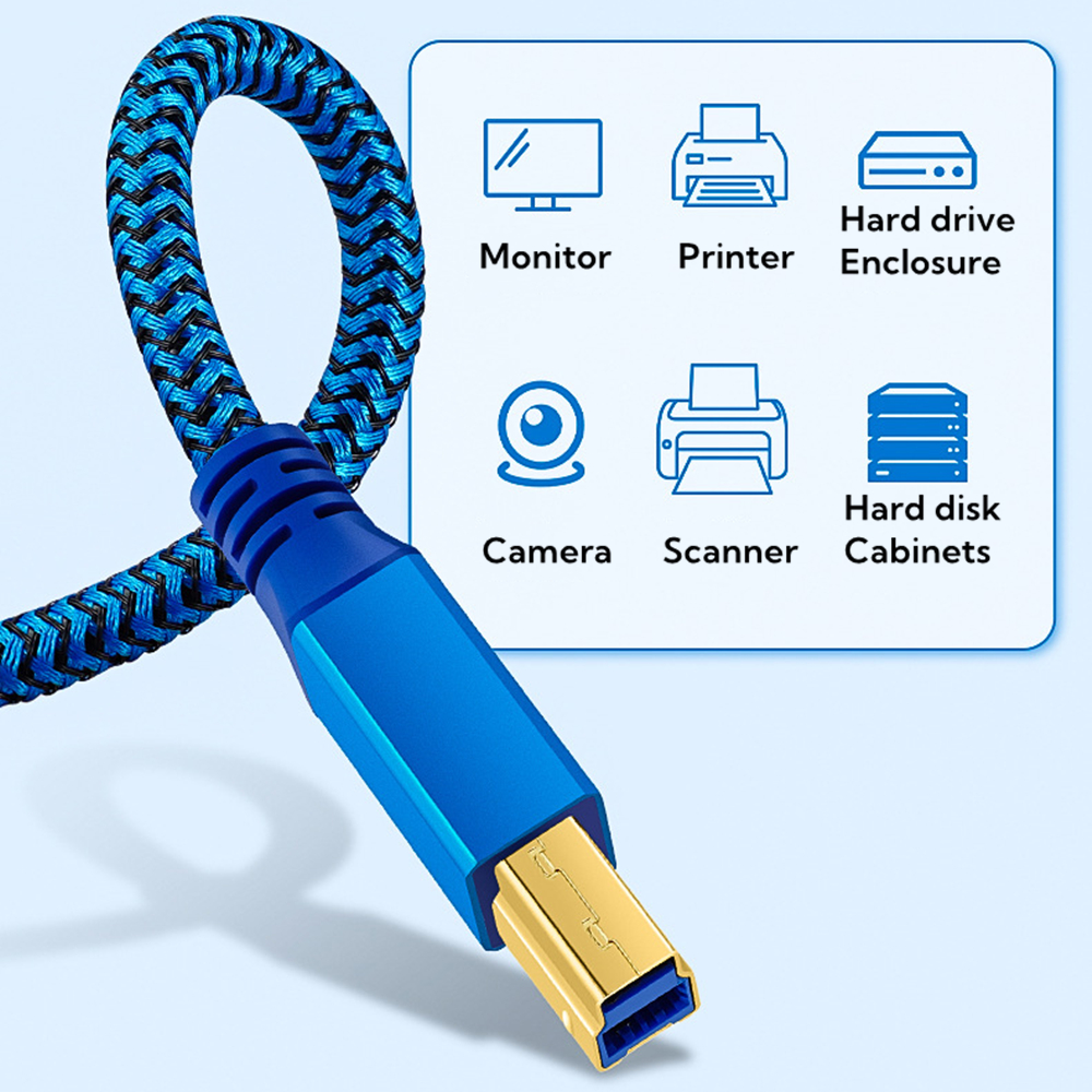 90 Degree USB 3.0 B Data Cable A To Right Angle B Nylon Braided Cord for PC Docking Station External Hard Drives Scanner Printer
