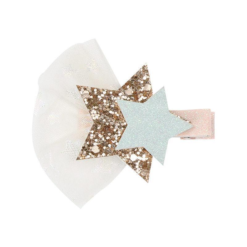 Kids Unicorn Hairpins Glitter Bow Star Hair Clips for Girls Children Headwear Barrettes Little Girl Hair Accessories: blue star