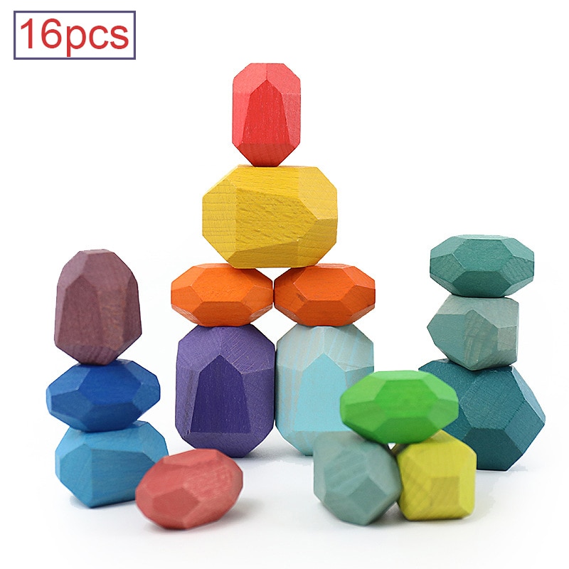 Children's Wooden Colored Stone Jenga Building Block Toy Nordic Style Stacking Game Rainbow Wooden Educational Toy