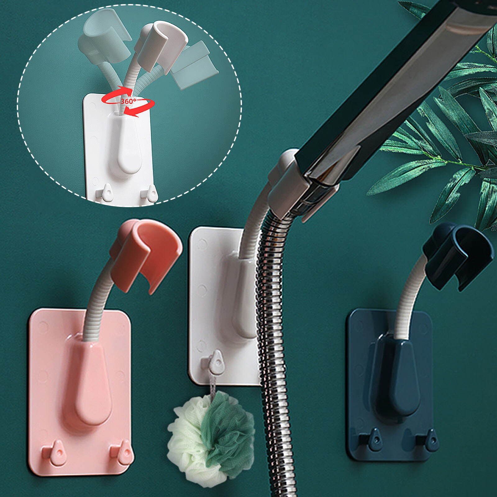 Shower Head Handset Holder Chrome Wall Mount Bathroom Universal Suction Bracket Shower Head Holder Supplies #YL10