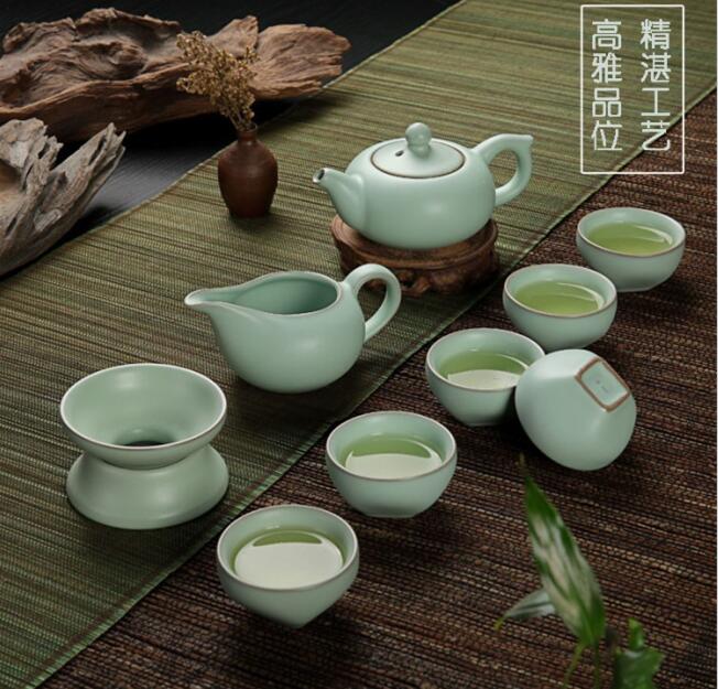 3 soorten RUYAO celadon thee set, Chinese beroemde RU kiln porselein thee set, , gemaakt in DEHUA