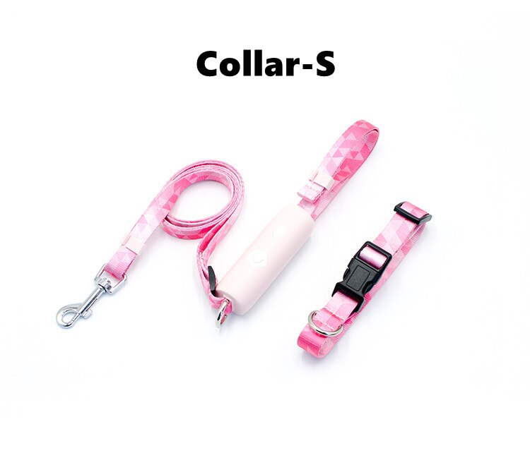 MEOWS Retractable Elastic Dog Leash Anti-Explosion Reflective Stripe Metal Clasp Comfortable Handle Easy Grip&amp;Lock Hands Free: Pink Set Collar S