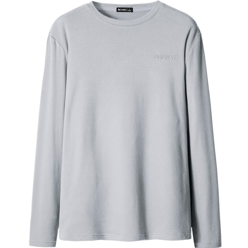 CAMEL odzież męska jesień nowy okrągły dekolt z długimi rękawami T-shirt męski aksamitny ciepły płaszcz podstawowy: XXXL / light grey