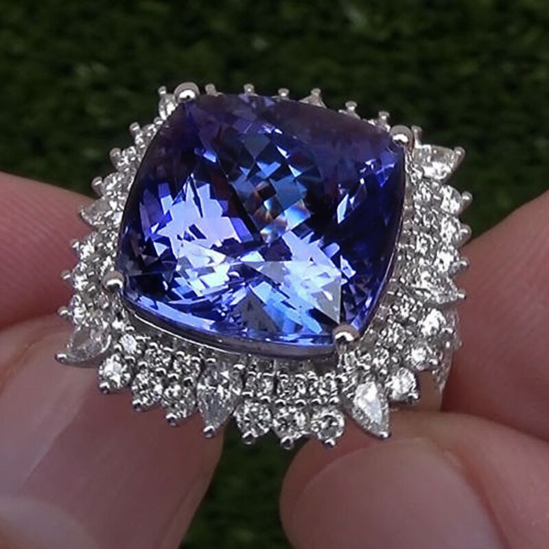 Huitan Prachtige Blauwe Zirconia Ring Vrouwen Wedding Anniversary Party Vinger Accessoires Brilliant Lady &#39;S Ring Trendy Sieraden