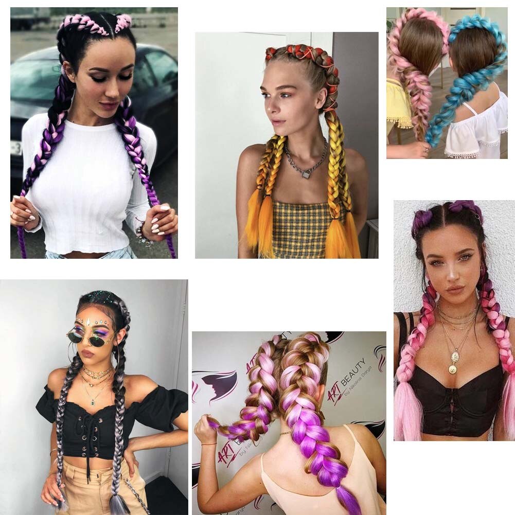 Försträckt ombre fläta hårförlängning mix färgad afro jumbo virkade flätor hår syntetiskt uttryck fläta hår rött rosa