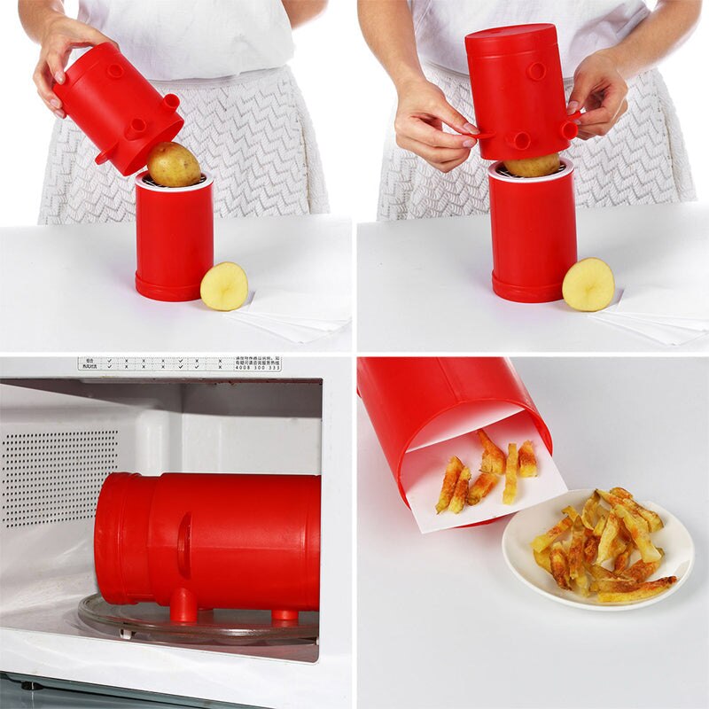 2-in-1 French Fries Maker Cutter Potato Slicers French Fries Maker Machine &amp; Microwave Container No Deep-Fry to Make Healthy Fri
