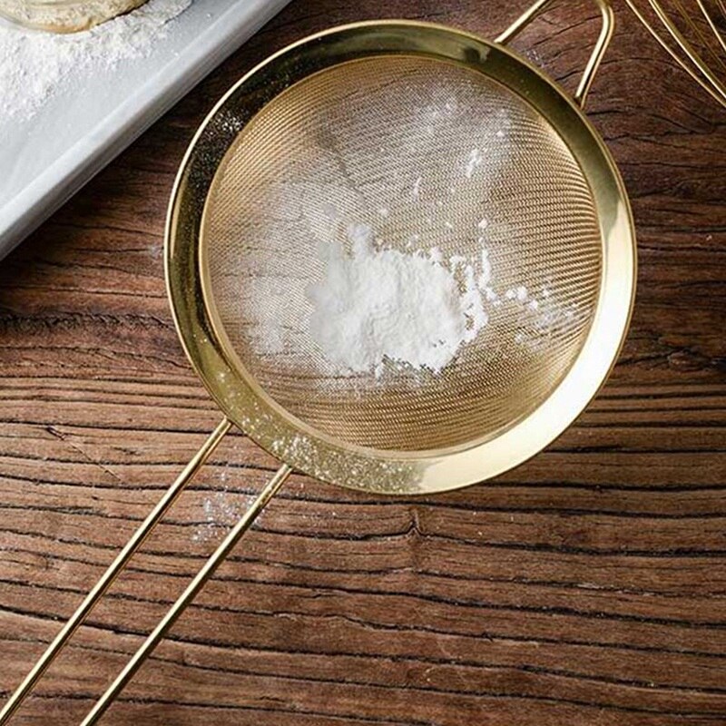 Cedazo de malla fina para aceite de acero inoxidable, separador de harina tamiz dorado, coladores, filtro de malla para Harina de café, herramientas para hornear, cocina, Bakewar