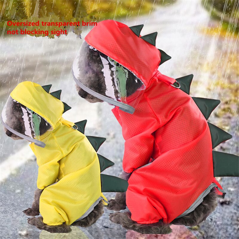 Pet Dog Raincoat Waterproof Reflective Dinosaur Cosplay Breathable Four Legs Small Dog Clothes Hooded Rain Coat Ropa Perro