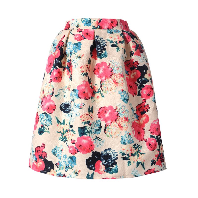 Sommer nederdele til piger med blomsterprint vintage afslappet plisserede nederdele til kvinder midi knælange retro nederdele teenager nederdele: Lyserød blomst