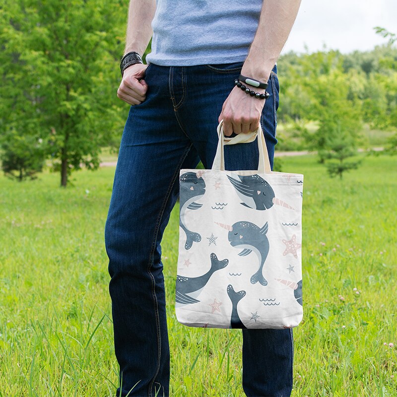 3D Gedrukt Mini Dier Canvas Tas Eenhoorn Handtas Reizen Strandtas Herbruikbare Schoudertas Kruidenier Opbergtas