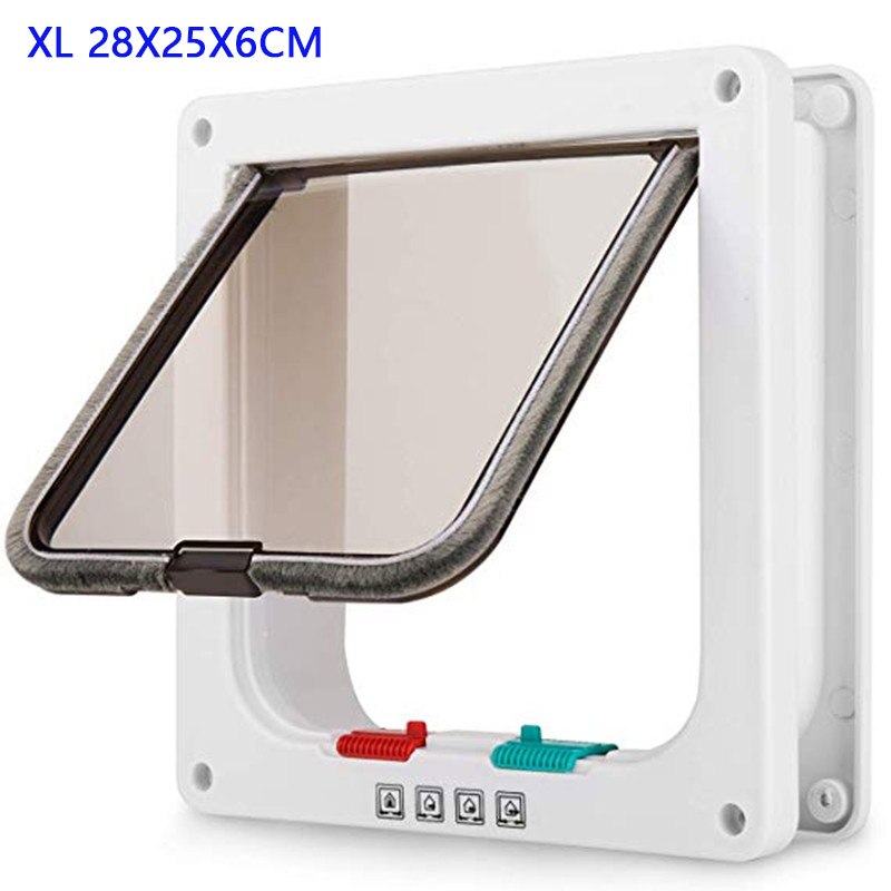 Cat Flap Door with 4 Way Security Lock Dog Flap Door for Dog Cats Kitten ABS Plastic Small Pet Gate Door Kit Cat Dogs Flap Doors: White XL 28x25x6cm