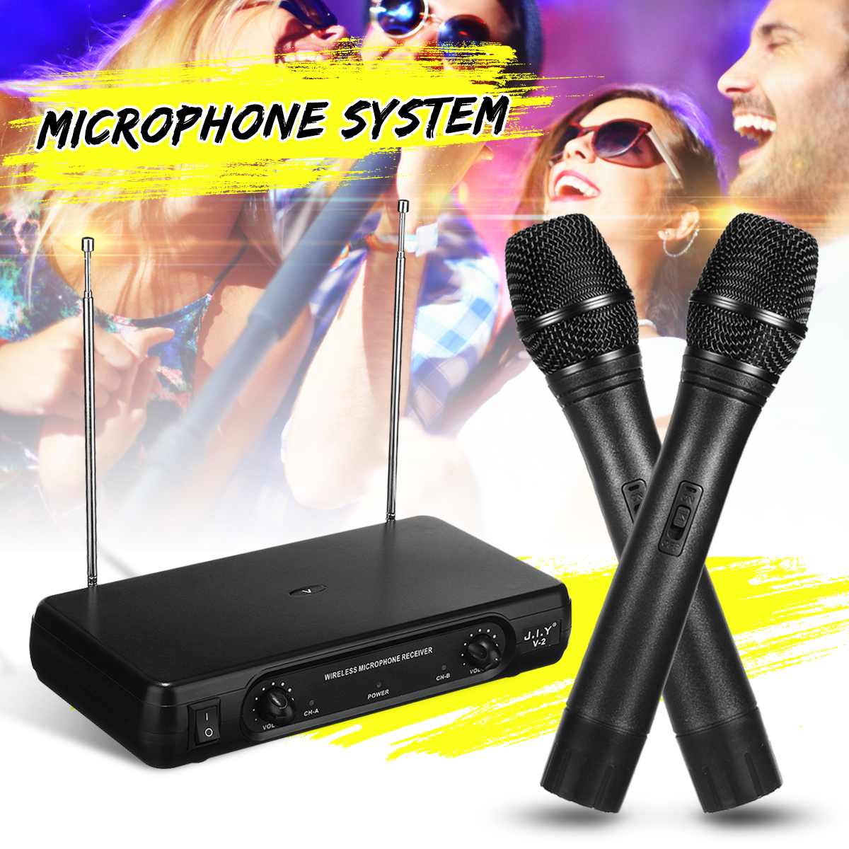 Dual Wireless Microphone System Cordless Microphone Speaker Handheld Microphone Karaoke Mic Music Player