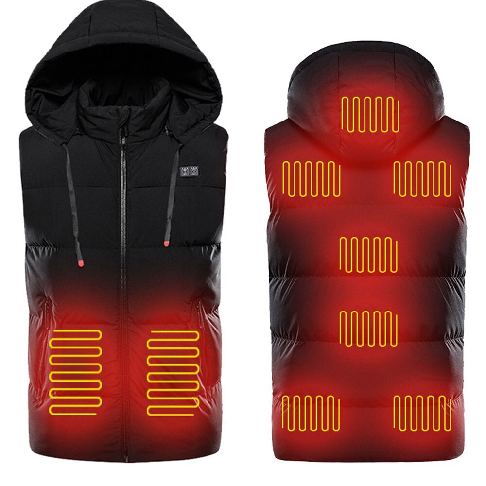 9 Areas Heated Jackets Intelligent Temperature Control Fever Keep Warm Cotton Waistcoat With Hood Outdoor Winter Warm Clothing