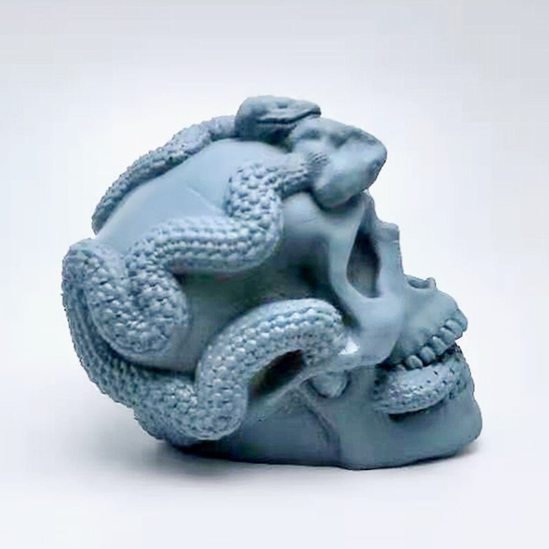 Large Double Snake Skull Silicone Mold DIY Making Plaster Resin Model Halloween Decoration Tool Fudge Ice Chocolate Cake Tool