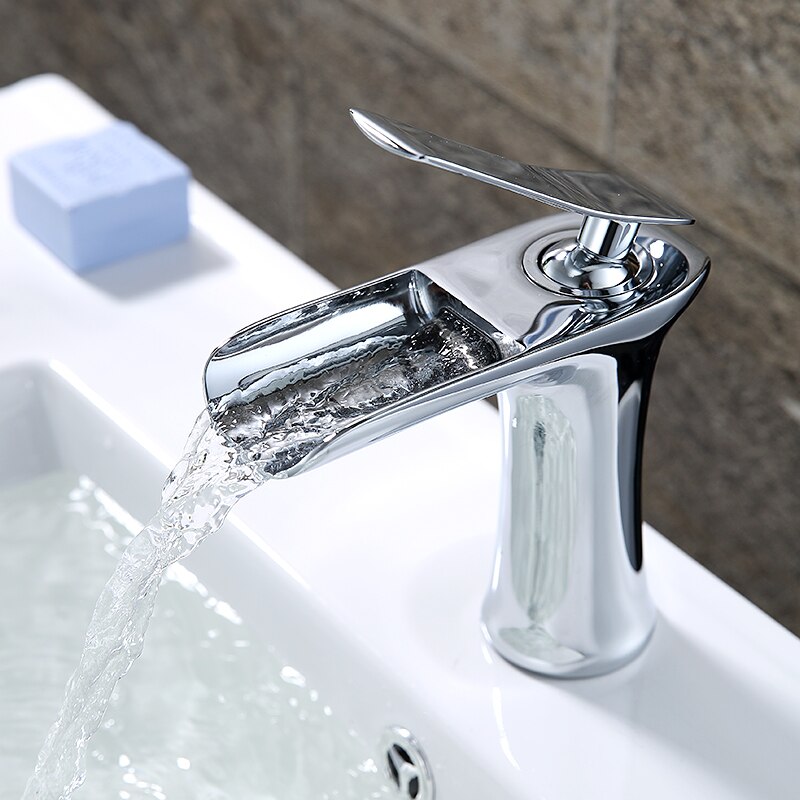 Wastafelkranen Waterval Badkamer Kraan Enkele Handgreep Wastafel Mengkraan Bad Zwarte Kraan Messing Sink Water Kraan Chrome: Chrome