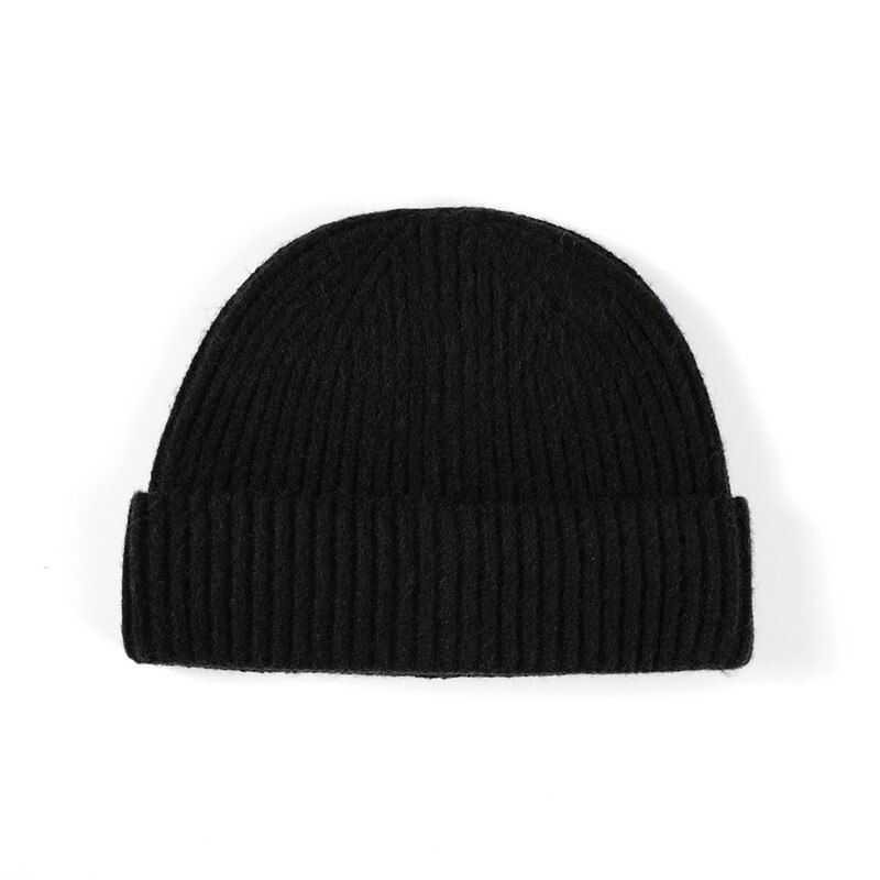 Gebreide muts zachte wintermuts warme kap docker skullcap dames heren hiphop effen muts outdoor muts met omslag meloen volwassen: Zwart