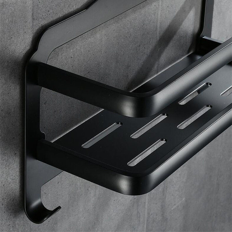 Badeværelseshylde aluminium brusebad shampoo sæbe kosmetisk hjørnehylder badeværelse opbevaring organizer rack sort mat med kroge hylde
