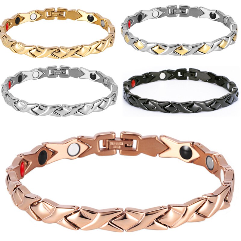 Bracciale magnetico per donna 4 In 1 elementi Anti fatica catena a mano In germanio acciaio inossidabile oro energia energia braccialetti per la salute