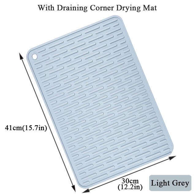 Silicone Vierkante Schotel Drogen Mat Hittebestendige Aftappen Servies Dishwaser Duurzaam Kussen Pad Servies Tafel Mat Placemat: Draining Corner Grey