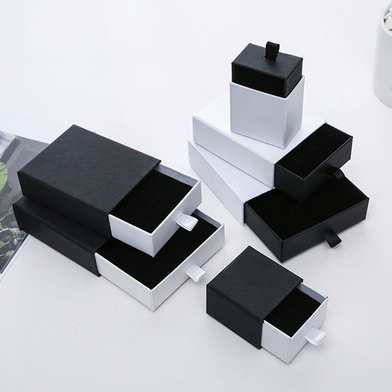 Jewelry Box Black and White Drawer Box for Ring Earrings Necklace Bracelet Jewelry Packaging Storage Boxes for Jewellery