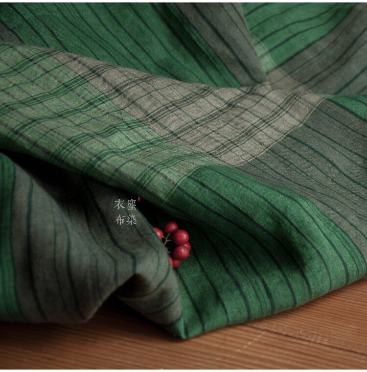 reinem leinen flachs garn-gefärbt überprüft Quadrille stoff Aqua wald grün farbige gewebte tuch frau kleid Wind Mantel