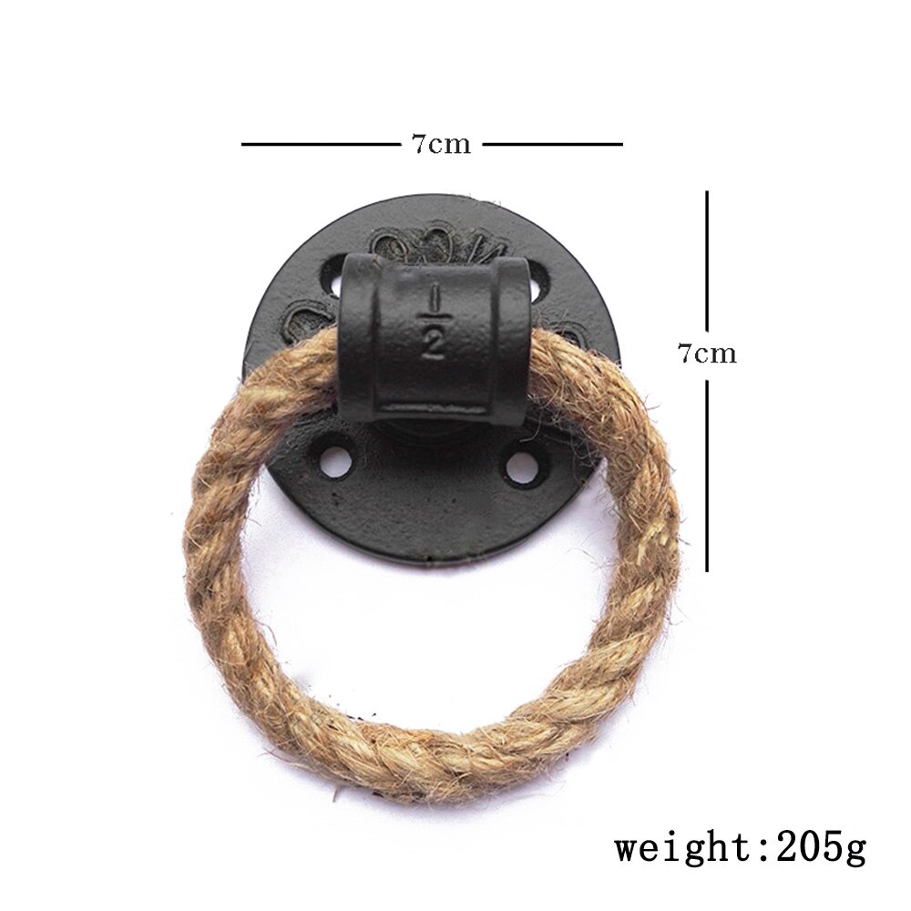 Simple morden Iron Pipe Flange Door Handle Knocker With Rope Loft Industry Style Gate unfold install for interior door knob