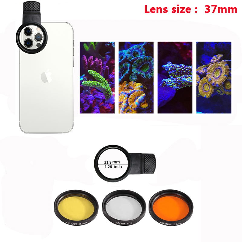Lente de acuario para pecera, agua salada marina, agua de mar, lente de arrecife de Coral, filtros de cámara para teléfono, lente Macro, terrario acuático de peces: Rojo