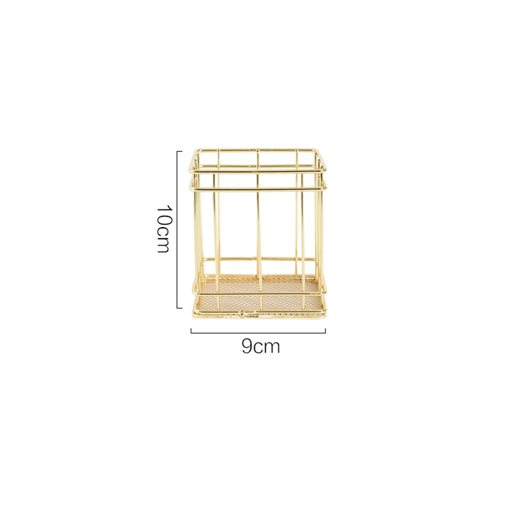 Nordic Rose Gold Metal Wire Iron Storage Basket Office Desktop Sundries Makeup Brushes Holder Table Cosmetics Organizer Rack: Gold square