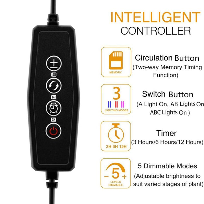 Usb-timer, 3/4- kops led-kweeklamp, fytolamp, kweektent voor binnen, kweekkast, cultivo, gele clip, zonlicht, volspectrum, plantengroeilamp