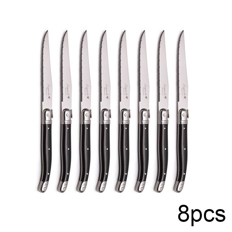 9 &#39;&#39;Laguiole Rvs Steak Messen Diner Mes Zwarte Bestek Tafel Mes Servies Sets Restaurant Home Bar Flatwatware: 8 pcs knives
