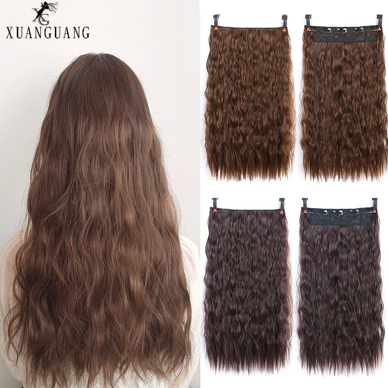 XUANGUANG 24 Zoll Lange Lockige Damen Haar Clip Schwarz Braun Hohe Temperatur Synthetische Haar Stück