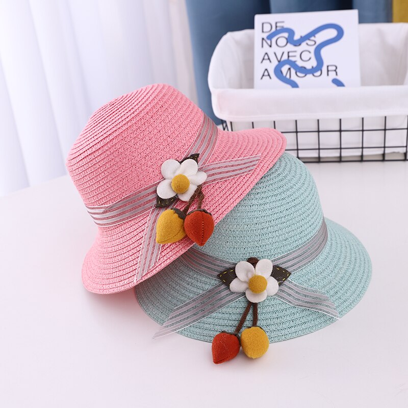 Summer Sweet Cute Flowers Kids Straw Hats Children Beach Cap Baby Photography Props Baby Girl Hat Sun Visor Caps